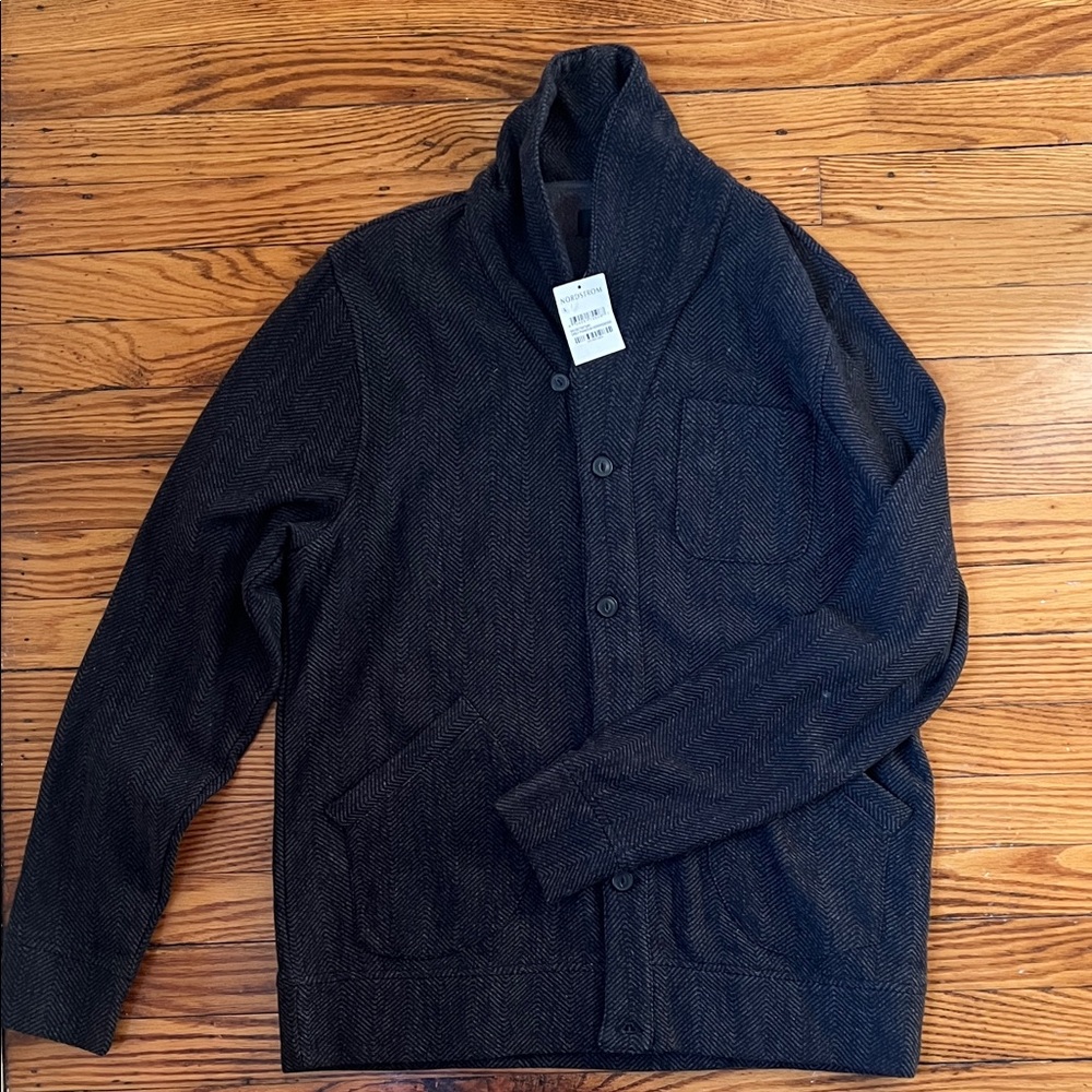 NWT Nordstrom Grey Phantom Herringbone Men's Cardigan size L